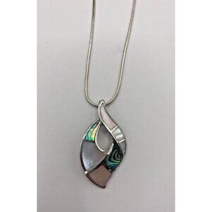 925 Silver, Mother of Pearl and Abalone Pendant with Chain Necklace 18", NIB